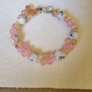 HANDMADE! Pink Floral Beaded Bracelet - Women's Jewelry